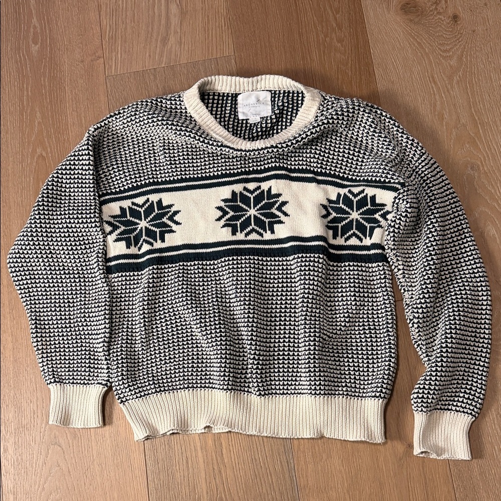 Brunswick Green & Cream Cable Knit Sweater sz M